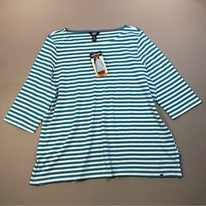 NWT Lands' End 3/4 Sleeve Boat-Neck Pima Cotton Tee, Striped Shirt - Womens XXL